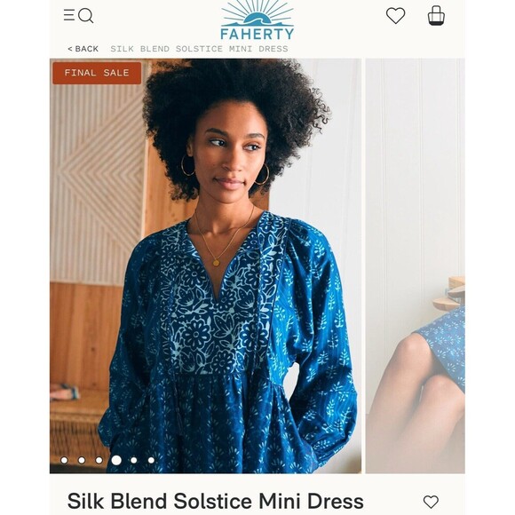 Faherty Solstice Mini Dress Sunburst Mix Print Silk Blend $298 XS New Boho Girli - Picture 2 of 13